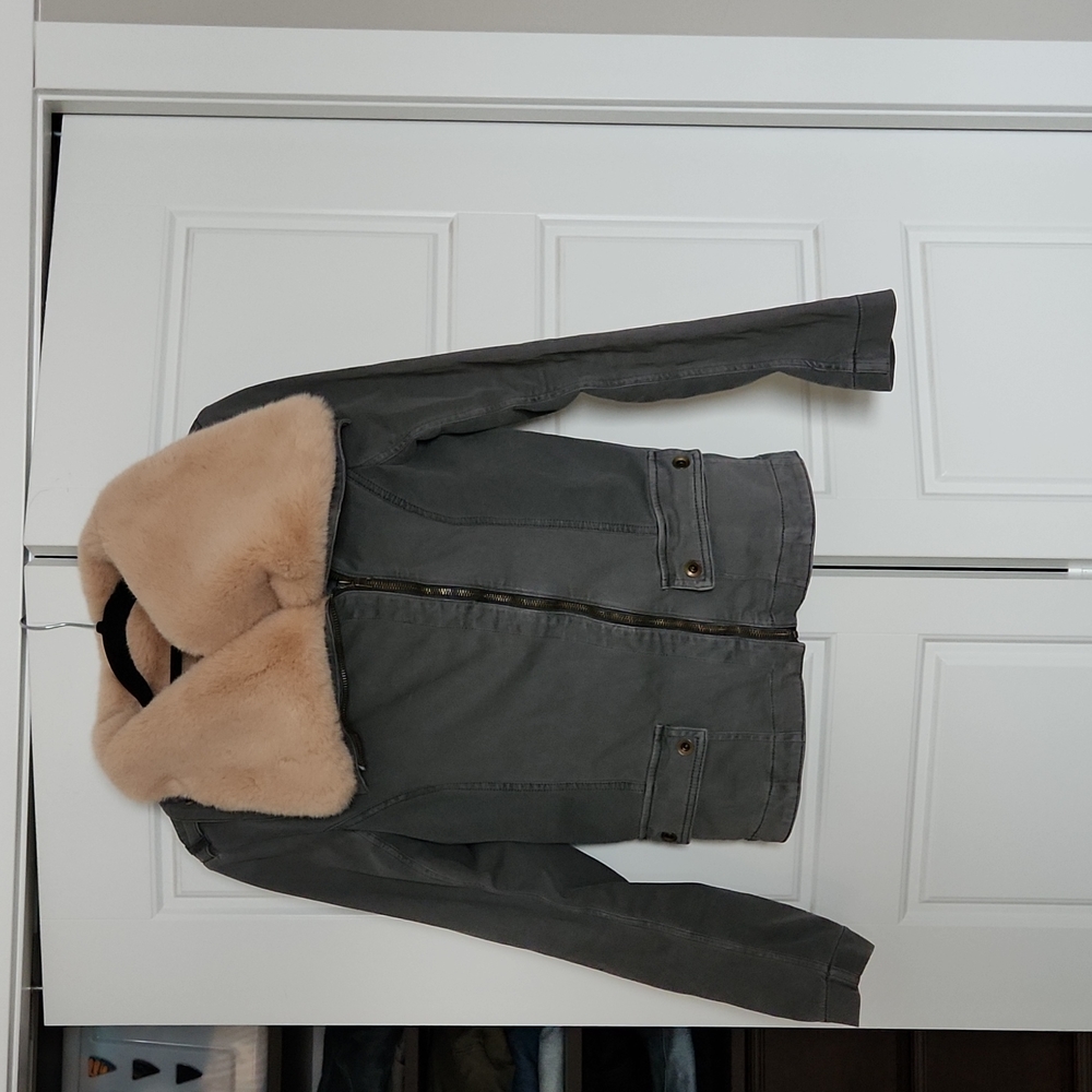 Marrakech faux fur aviator jacket Anthropologie